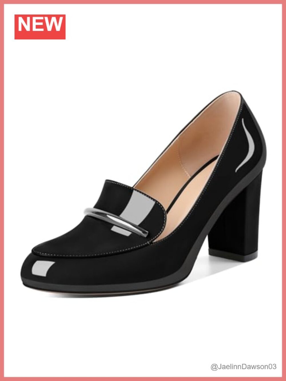 Women's Block Heel Loafer Pumps 3.3" Heel Faux Leather Slip-On